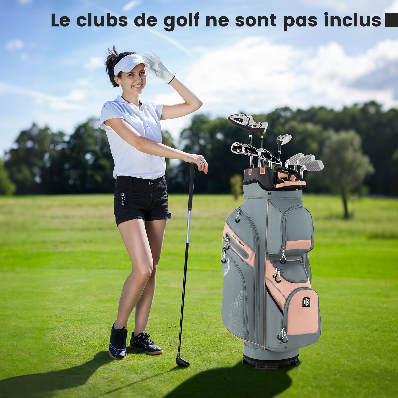 GOPLUS Sac de Golf Léger et Portable avec 14 Compartiment Pleine Longueur, 11 Poche, Sac Transport de Clubs Golf Léger avec Bandoulière, Housse de Pluie, Porte-Parapluie pour Femmes et Hommes