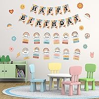 Vista 7 de Juego de 85 tableros de buletin retro para el aula, diseño de arcoíris Groovy, calendario con punta de pegamento para decoración de pared