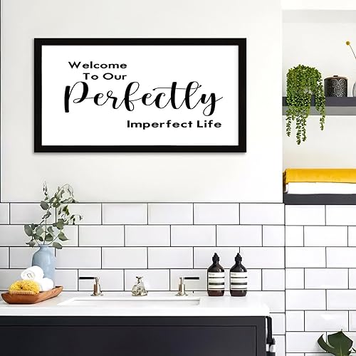 Miniatura 4 de Divertida placa de madera enmarcada con texto en inglés "Welcome To Our Perfectly Imperfect Life" para decoración de pared de repisa, letreros de