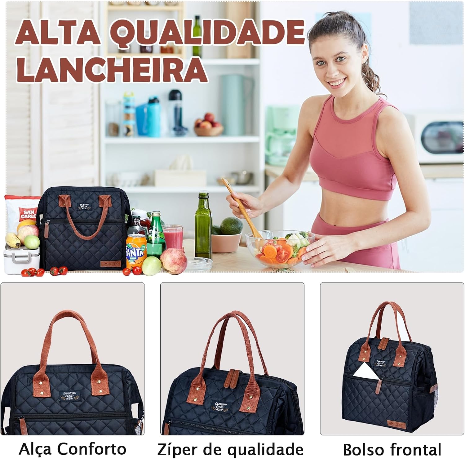 INSMEER Lancheira Bolsa Térmica, Bolsa Térmica Marmita Portátil Para Viagem, Caminhada, Praia, Piquenique, Churrasco,20 Latas, Preto INSMEER Lancheira Bolsa Térmica, Bolsa Térmica Marmita Portátil Para Viagem, Caminhada, Praia, Piquenique, Churrasco,20 Latas, Preto