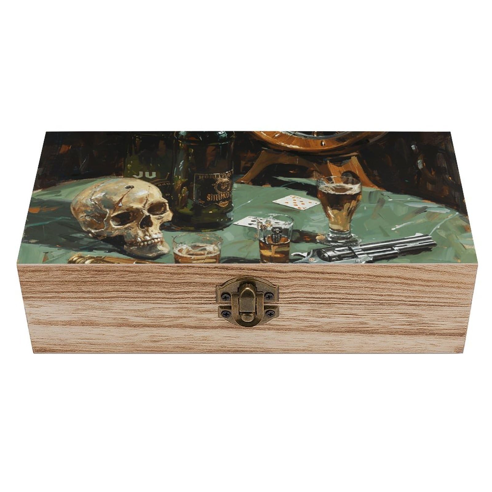 QMKFWT Wooden Jewelry Box Beautifully Keepsake Box Trinket Box Keepsake Storage Organizer Pistol And Cards Handmade Wooden Box for Storing Jewelry, Coins, Tartot Cards, Small Treasures
