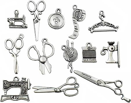Sewing Charms Collection-100g About 60-65pcs Antique Silver Craft Supplies Sewing Charms Pendants for Crafting, Jewelry Findings Making Accessory for DIY Necklace Bracelet M003