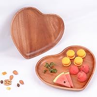 Vista 1 de VieWood Juego de 2 platos de madera con forma de corazón, platos clásicos irrompibles, fáciles de limpiar y ligeros para platos, aperitivos, postres
