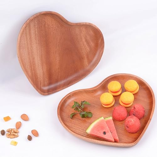 VieWood Juego de 3 platos de madera con forma de corazón, platos clásicos irrompibles, fáciles de limpiar y ligeros para platos, aperitivos, postres