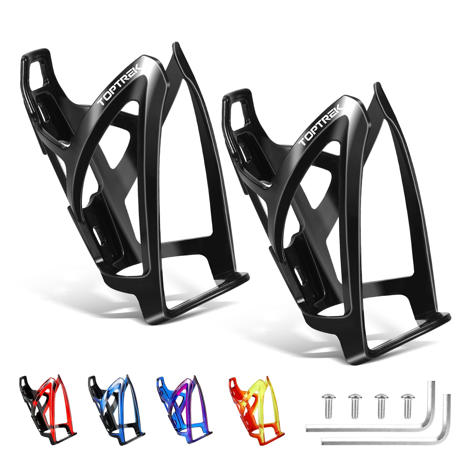 Toptrek Flaschenhalter Fahrrad Getränkehalter, Leichte Fahrrad Flaschenhalter, Trinkflaschenhalter Fahrrad PC mit Befestigungsteilen, Fahrradflaschenhalterung für Rennrad/MTB/E-Bike (2er-Pack)