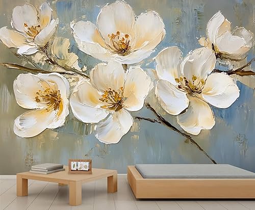 Miniatura 26 de Mural de pared floral retro, papel tapiz rústico floral de bar, flores abstractas 3D, impermeable, para cafetería, restaurante, sala de estar,