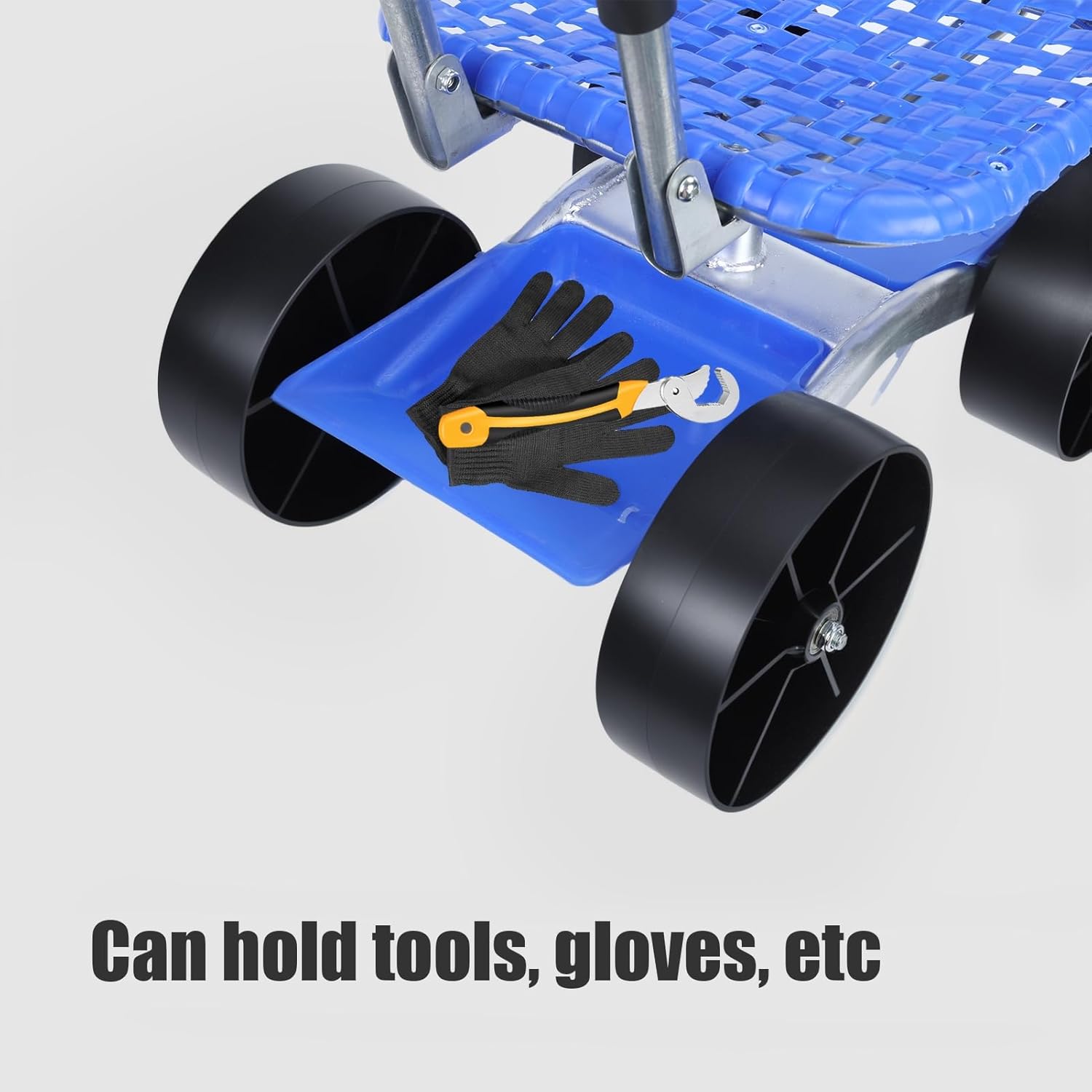 Rolling Garden Work Seat with Wheels, Garden Stool with Flat Wheels, Gardening Stool for Planting, 360 Degree Swivel Seat, Gardens Scooter with Tool Tray, Patio Chair for Outdoor, Patio and Yard, Blue