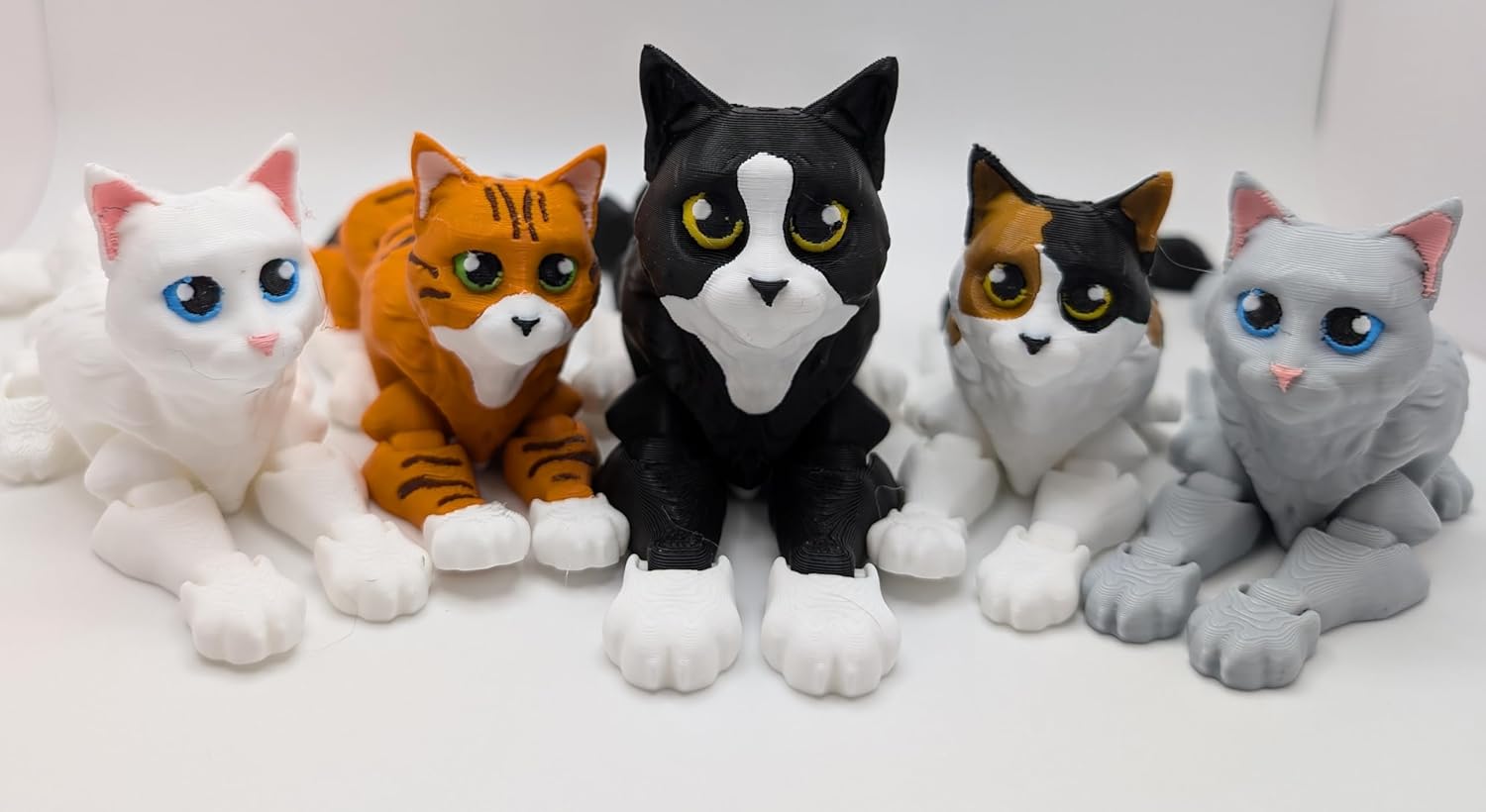 3D Printed Cat - Articulated Multicolor Fidget Kitty Toy (White Multicolor, Small)