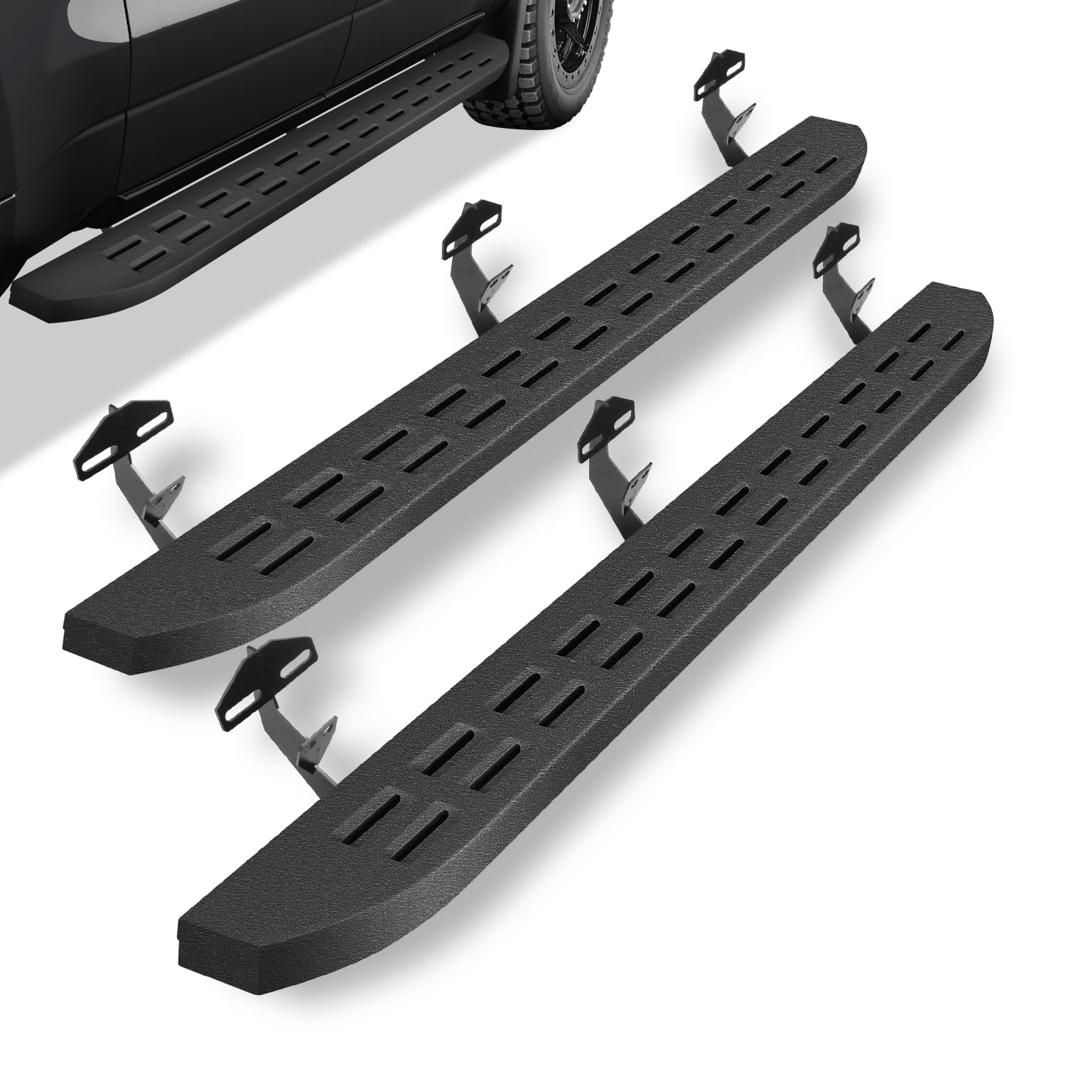NIHAO 6 inch Frosted Carbon Steel Running Boards Compatible with 2009-2018 ram 1500 Quad Cab ＆ 2010-2026 Ram 2500 3500 Quad Cab ＆ 2019-2024 Ram 1500
