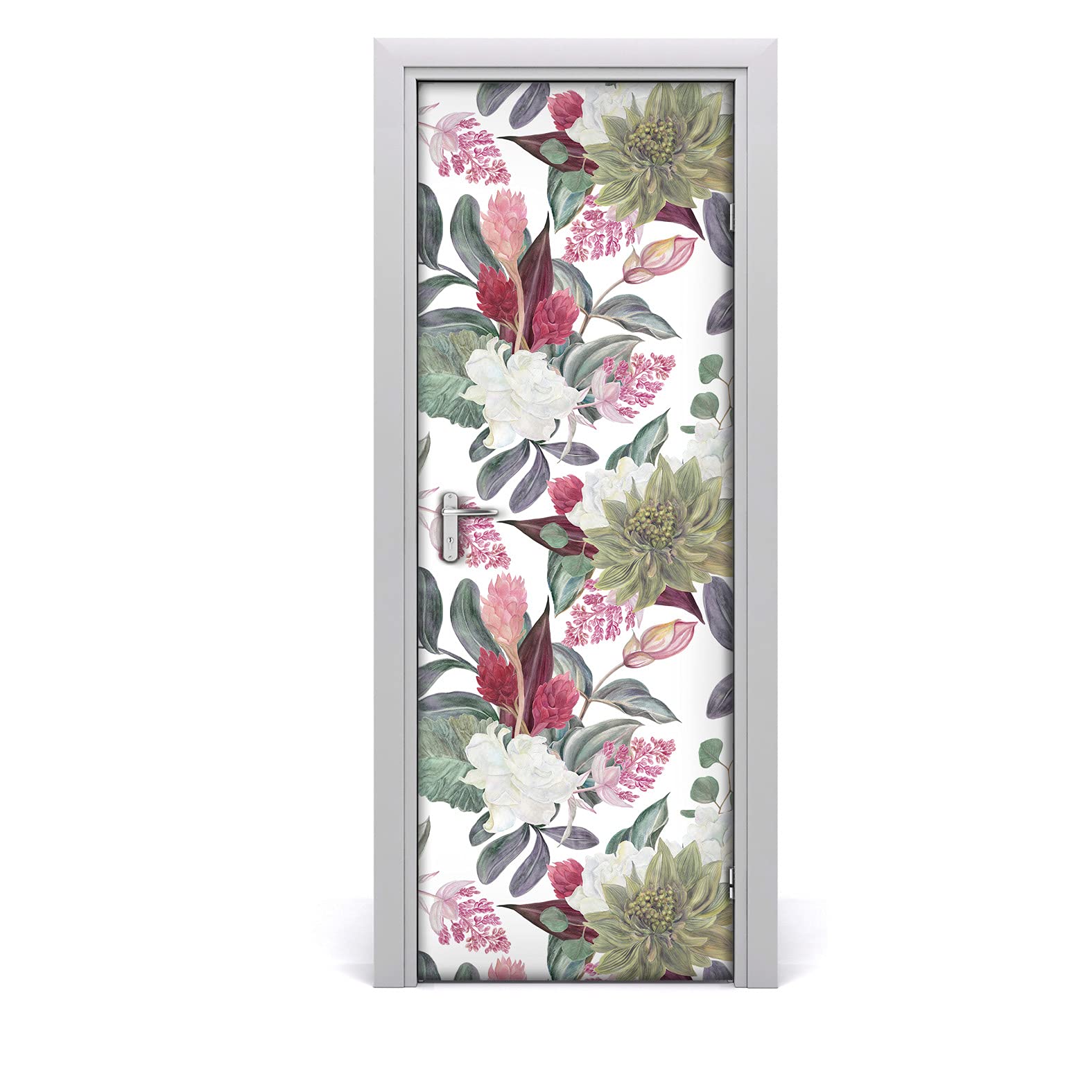 Autocollant de porte 77x200cm papier peint fleurs aquarelle pour décoration intérieure