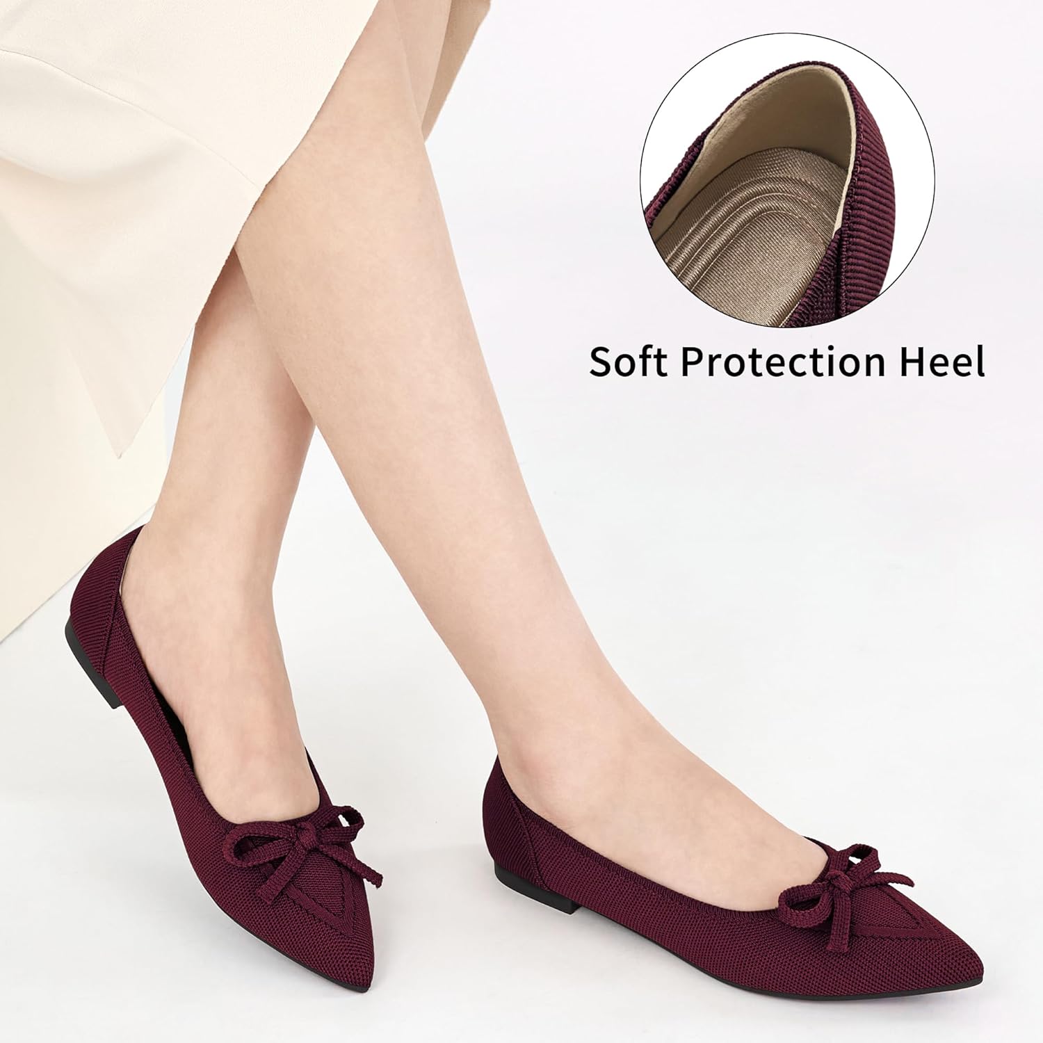 Ablanczoom Ballet Flats Shoes for Women: Dressy Pointed Toe Bow Knit Flats Comfortable Slip On Work Business Casual Shoes - Image 5
