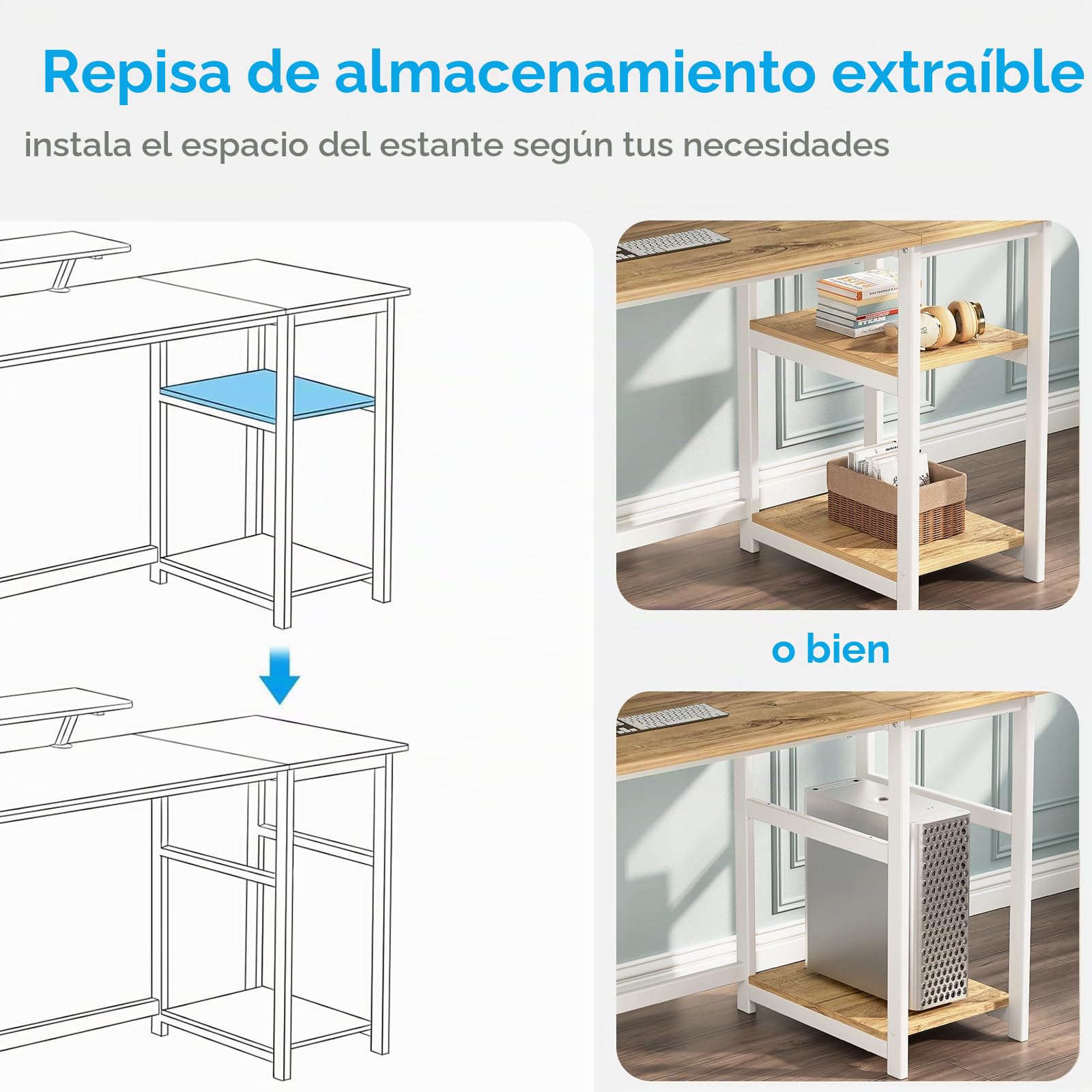 GreenForest Escritorio Ahorrar Espacio y Estantes Reversibles,100 cm Mesa de Estudio Compacta con Estante Monitor, para Oficina en Casa o Dormitorio Estudiante, Beige