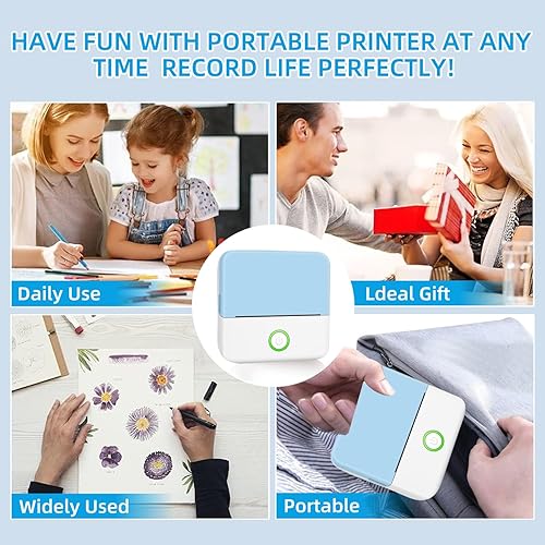 Miniatura 2 de PRINHSJI Mini impresora, impresora adhesiva sin tinta, mini impresora de bolsillo, impresora térmica portátil, compatible con iOS + Android para