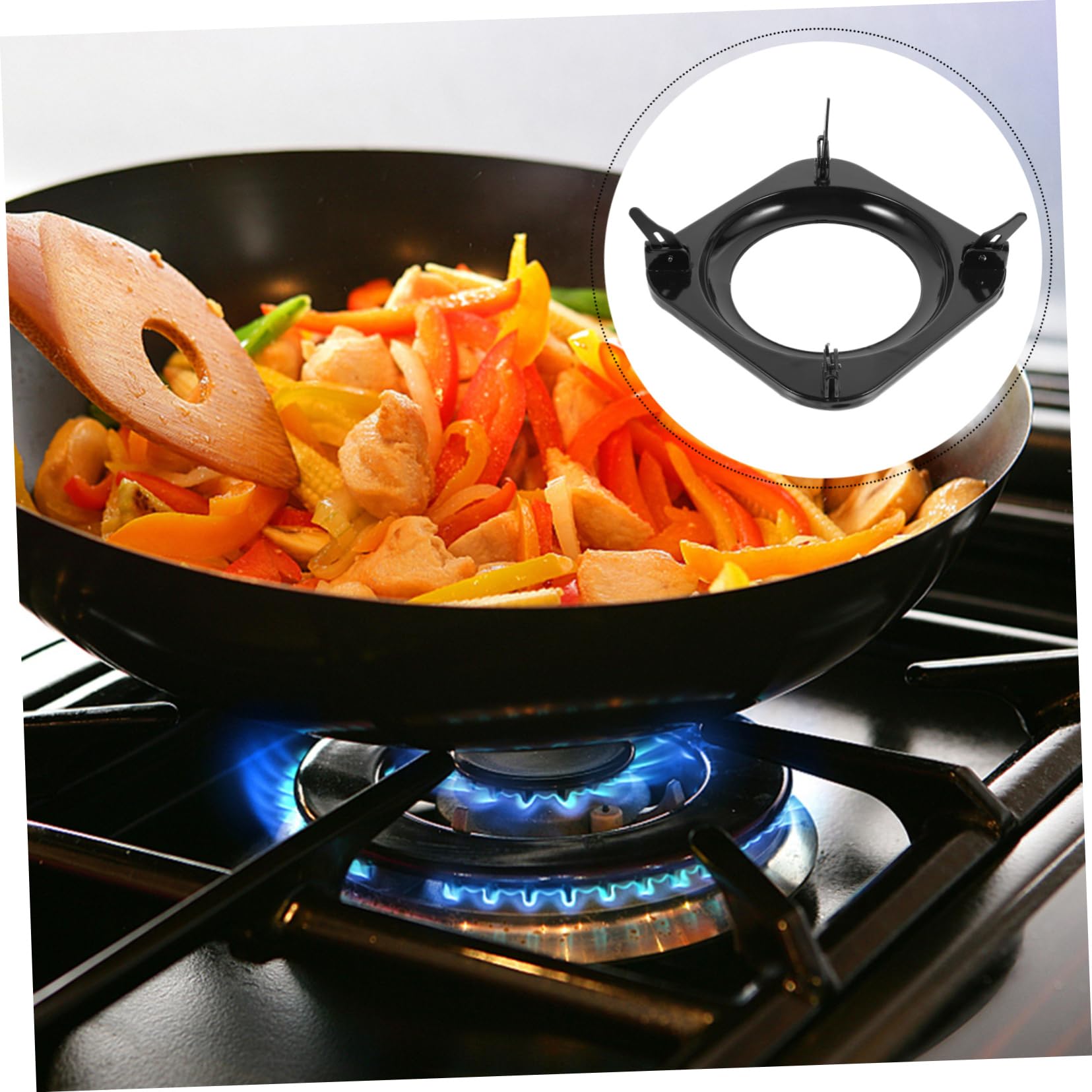 Soporte Antideslizante para Olla de Cocina de Gas en Metal Negro