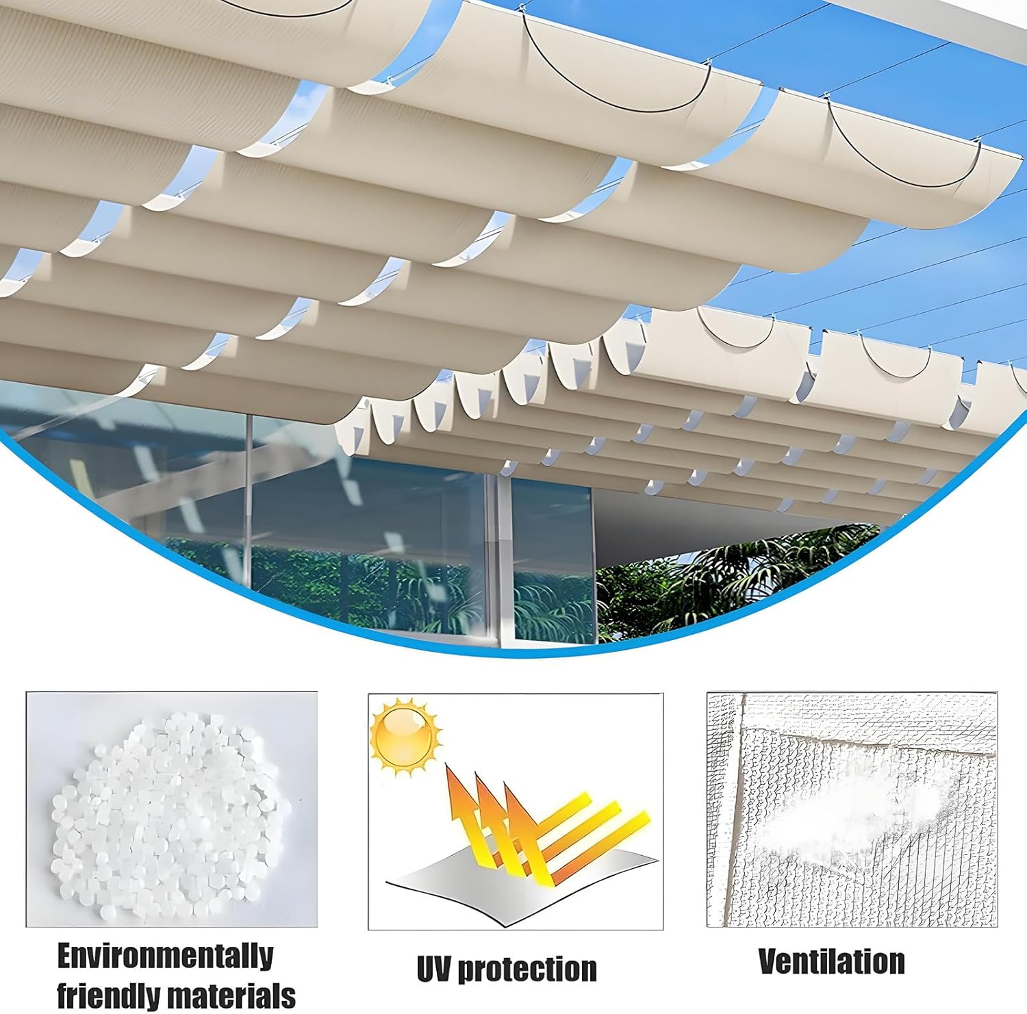 Retractable Canopy Replacement Cover for Pergola, 2.5x12m Slide-on Wire Cable Wave Sail for Patio, Deck, Yard, and Porch - Durable Outdoor Shade Solution