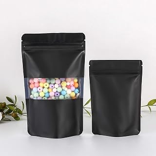 100PCS Matte Zip Lock Bags Stand Up Pouches With Window Double Sided Gift Candy Resealable Food Storage Packaging Bags (3.9x5.9 Inch,Black)