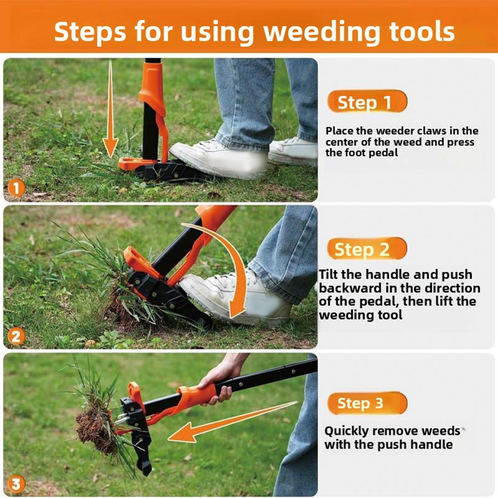 Herramienta Manual para Desmalezar, Extractor Manual de Raíces con 4 Garras Dentadas de Acero MN y Pedal, Ideal para Jardinería y Desmalezado