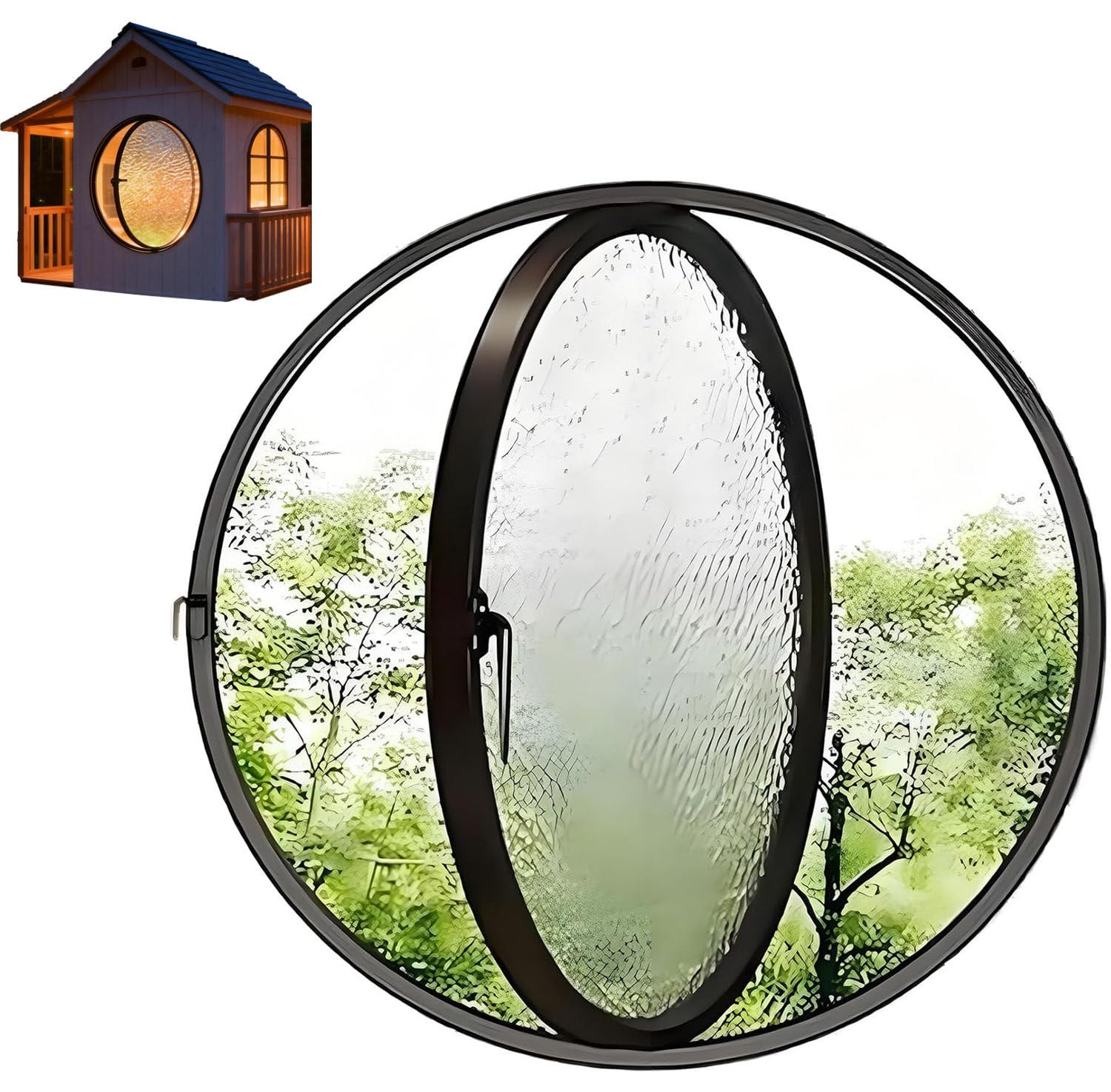 360° Round Rotating Glass Windows,Rotating Porthole Window With Tempered Glass 40 50 60 70 80 90 100cm,Rotatable Ventilation Windows,Suitable for Home,Cafes,Restaurants,Offices 80cm-BlackWave