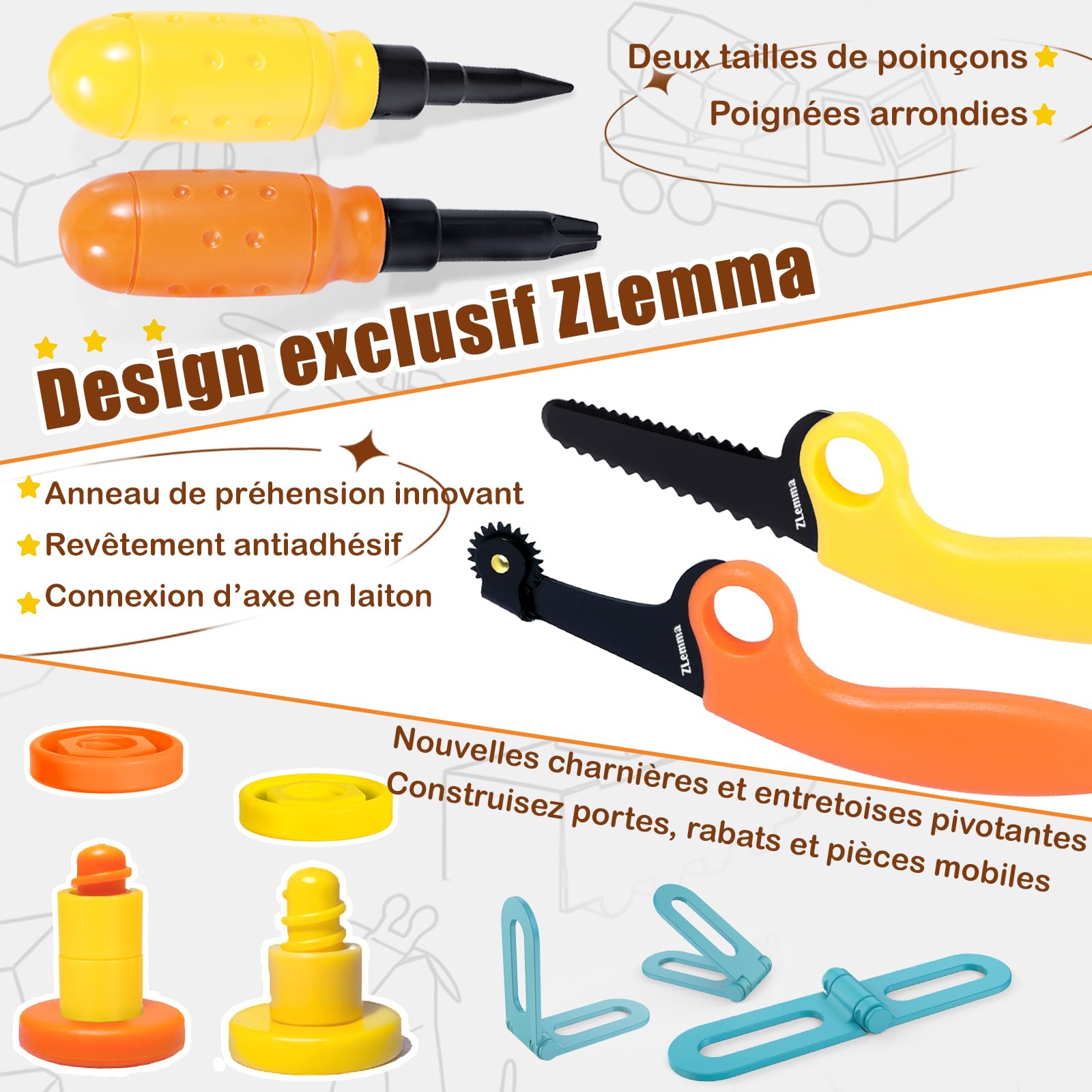 Kit Outils Créatifs en Carton 401 Pièces | Couteau Sécurisé, Rouleau, Tournevis, Boulons et Écrous | Coffret Cadeau Enfant DIY