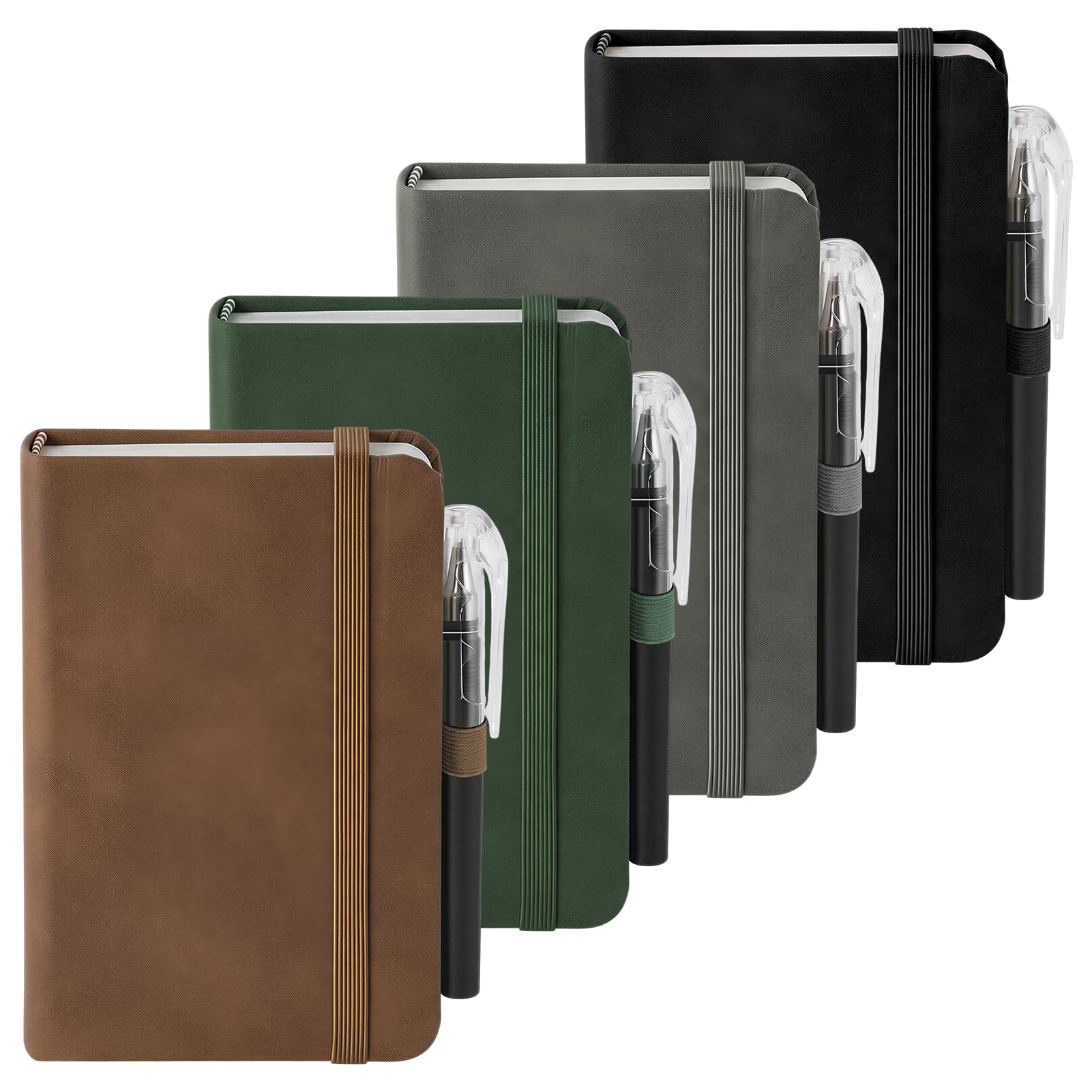 Liravonte 4PCS A7 Pocket Notebooks with 4 Pens, Portable Small Mini Notebooks with Elastic Band and Bookmark, Compact Travel Notebook Set for Work, Business, Meetings and Daily Notes