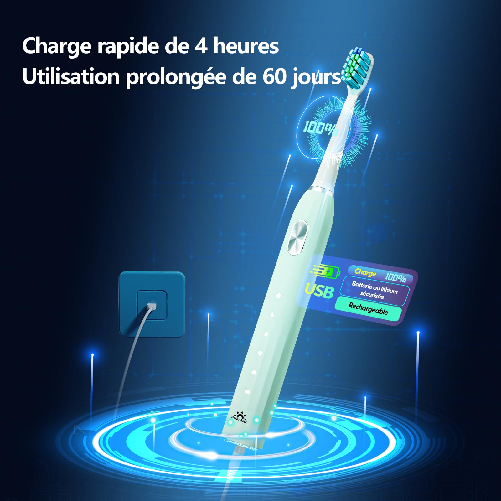 Brosse à Dents Électrique Soniques, Brosse a Dents Électrique pour Adultes et Enfants avec 5 Modes, Minuterie Intégrée et 9 Têtes Electric Toothbrush (Vert)