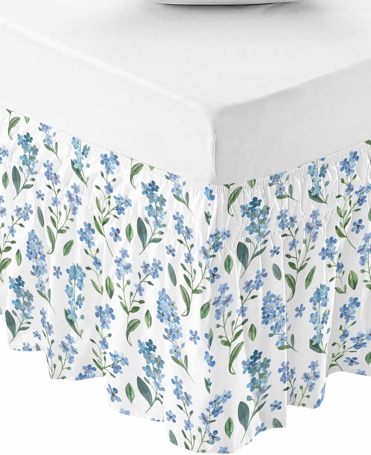 Bed Skirt California King Size 16 Inch Drop, Blue Flower