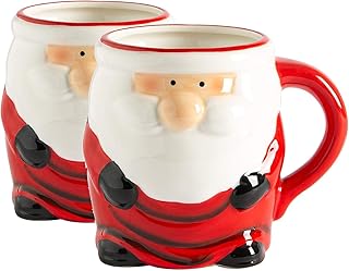 Nicola Spring Christmas Coffee Mugs - 750ml - White - Pack of 2 - Father Christmas Design Novelty Santa Festive Drinking Coffee Cup Insulated Tea Mug Hot Chocolate Mug