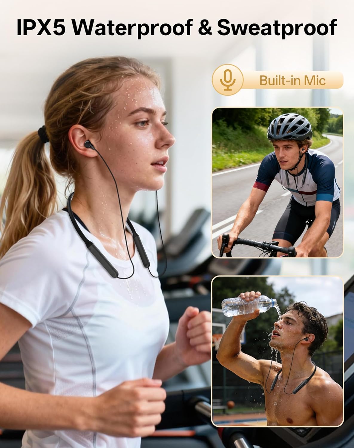 Neckband Bluetooth Headphones, Wireless Bluetooth 6.0 Earbuds with Microphone, Comfortably Light, Deep Bass Earphones 35H Playtime, IPX5 Waterproof, Magnetic Headset for Workout (Black) - Image 7