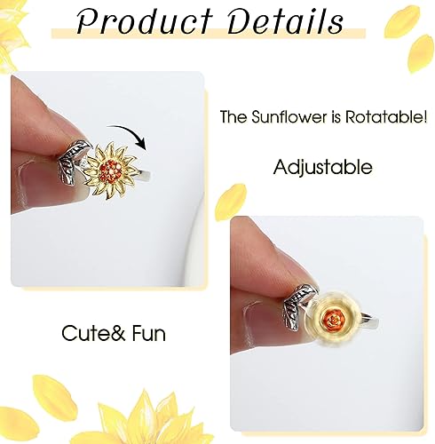 Miniatura 3 de UBGICIG 8 anillos de ansiedad para mujer, anillos giratorios para ansiedad, circonita cúbica, cuentas de girasol y loto, alivio del estrés, juego de