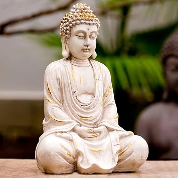 Goodeco 11.4 Meditating Zen Buddha Statue Figurine Sculpture - Indoor/Outdoor Decor for Home,Garden,Polyresin White