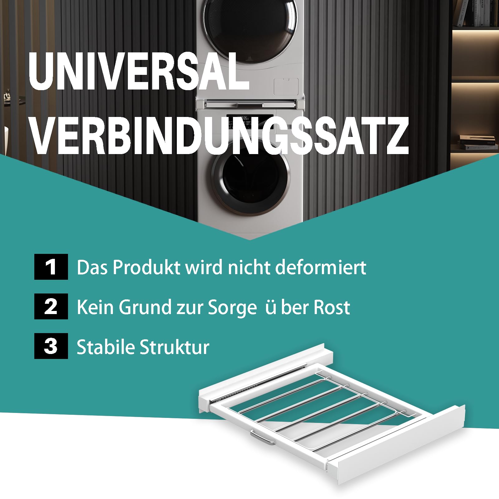Zwischenbaurahmen Trockner Waschmaschine Stahl 47-60 CM Verbindungsrahmen Universal Waschmaschinen und Trockner Ubereinander mit Ablage Stacking Kit
