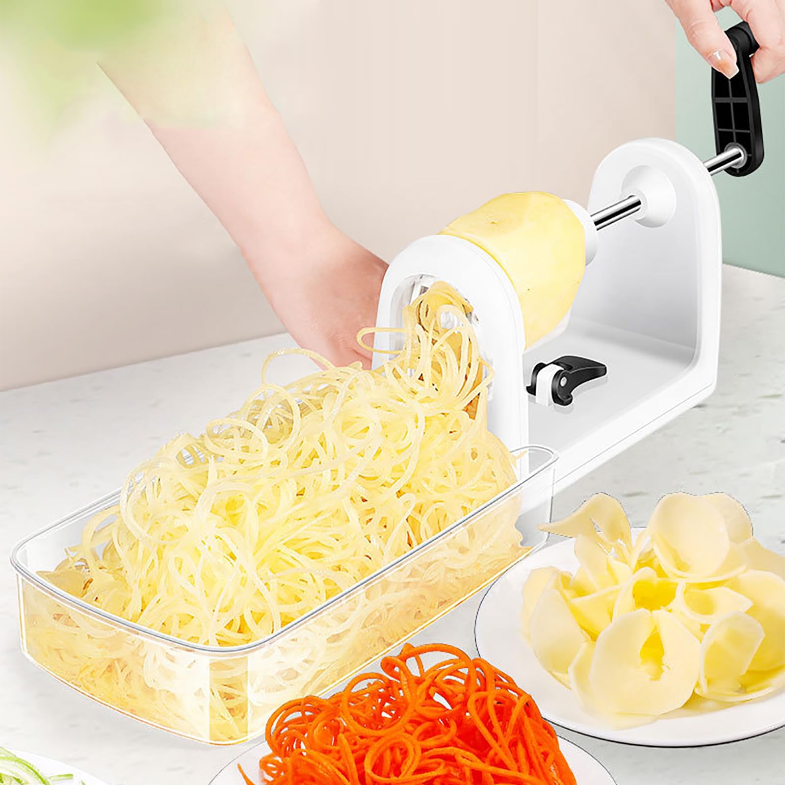 Spiralizzatore per Frutta, Grattugia a Spirale per Verdure con 4 Lame, Grattugia per Affettare E Sminuzzare, Protezioni Multiple, Contenitore per Lame, per Ristoranti Che Servono Hot Pot