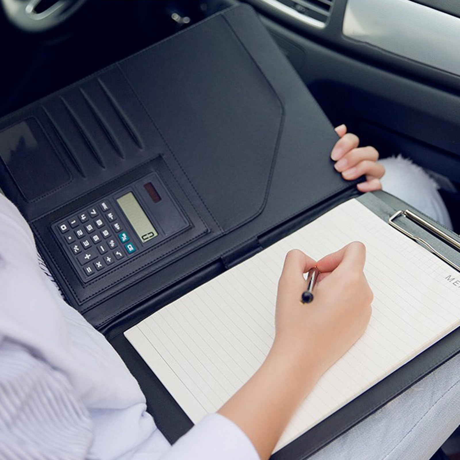Cartella per conferenze di lavoro in pelle Appunti Cartella Formato Lettera Documenti Caso con Appunti Tasca per Carta Tasca per Penna Slot Rimovibile Raccoglitore Appunti