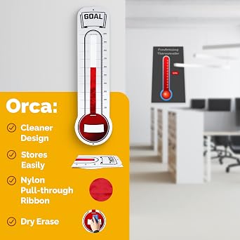 Fundraising Thermometer Chart Goal Tracker | Dry Erase Goal Setting Wall Mounted Thermometer | Giant Sales Goal Board with Pull-Through Ribbon Progress Tracker (46 x 12) by ORCA