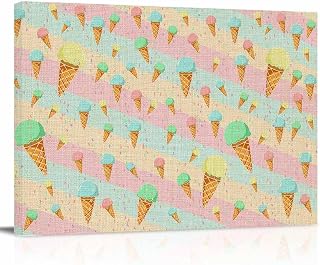 Framed Canvas Print Wall Art for Living Room, Ice Cream Candy Color Stripes Wall Decor Posters Oil Painting for Home Bathroom Bedroom Office Ready to Hang, 18x12 Inch