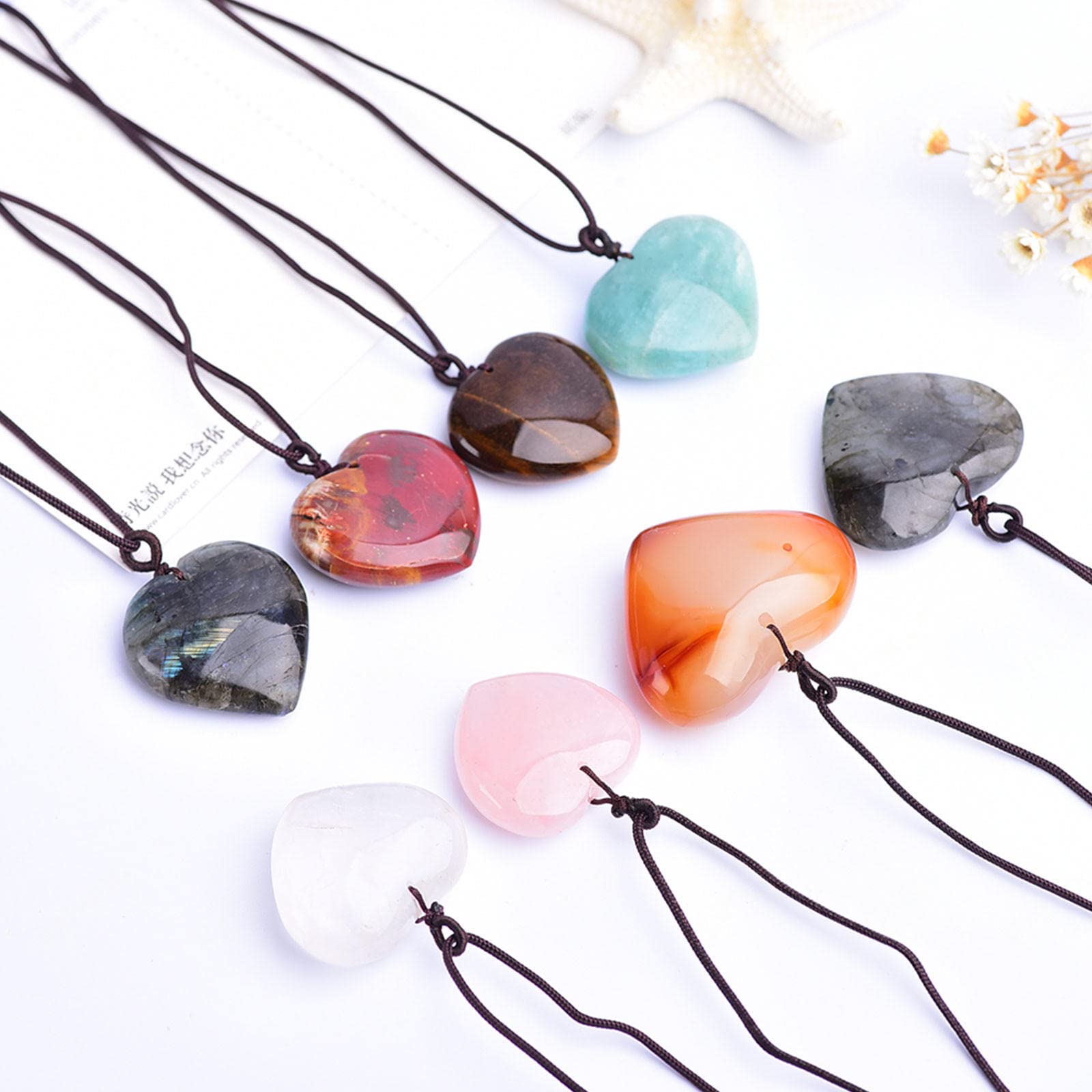Collares con Colgante de Piedra de Cristal curativo de Reiki en Forma de corazón Collar de Piedras Preciosas Naturales de Cuerda Trenzada Ajustable Reiki Cuarzo Joyas,ClearQuartz