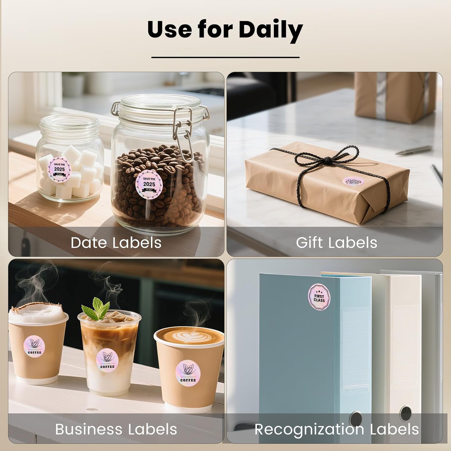 Circle Thermal Labels 2 Inch Holographic Vinyl Thermal Stickers Self-Adhesive Waterproof Rainbow Round Direct Thermal Printer Label for Gift DIY Logo Design 300 PCS - Image 5