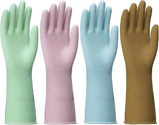 Rubber Dishwashing Gloves – 4 Pairs of Reusable Cleaning Gloves for Kitchen & Bathroom, Waterproof and Non-Slip (Medium)