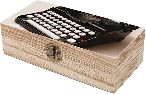 Miniatura 6 de Vintage Typewriter Wooden Storage Box Wooden Keepsake Box with Hinged Lid Vintage Rustic Chest Wood Jewelry Boxes for Jewelry, Photos, Memorabilia,