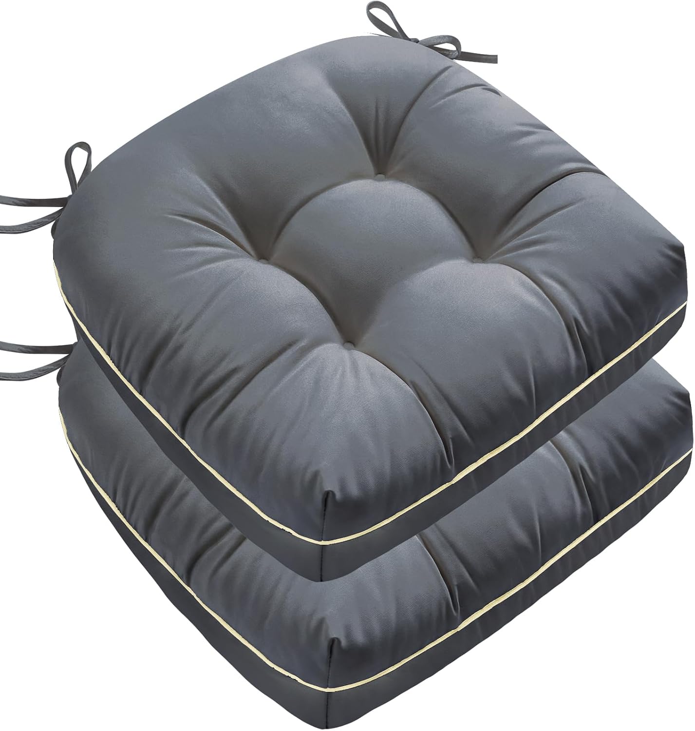Outdoor Chair Cushions Set of 2, Outdoor Cushions for Patio Furniture and Wicker Chair, Memory Foam Patio Seat Cushion Pads with Ties, 19 x 19 Inch (Grey)