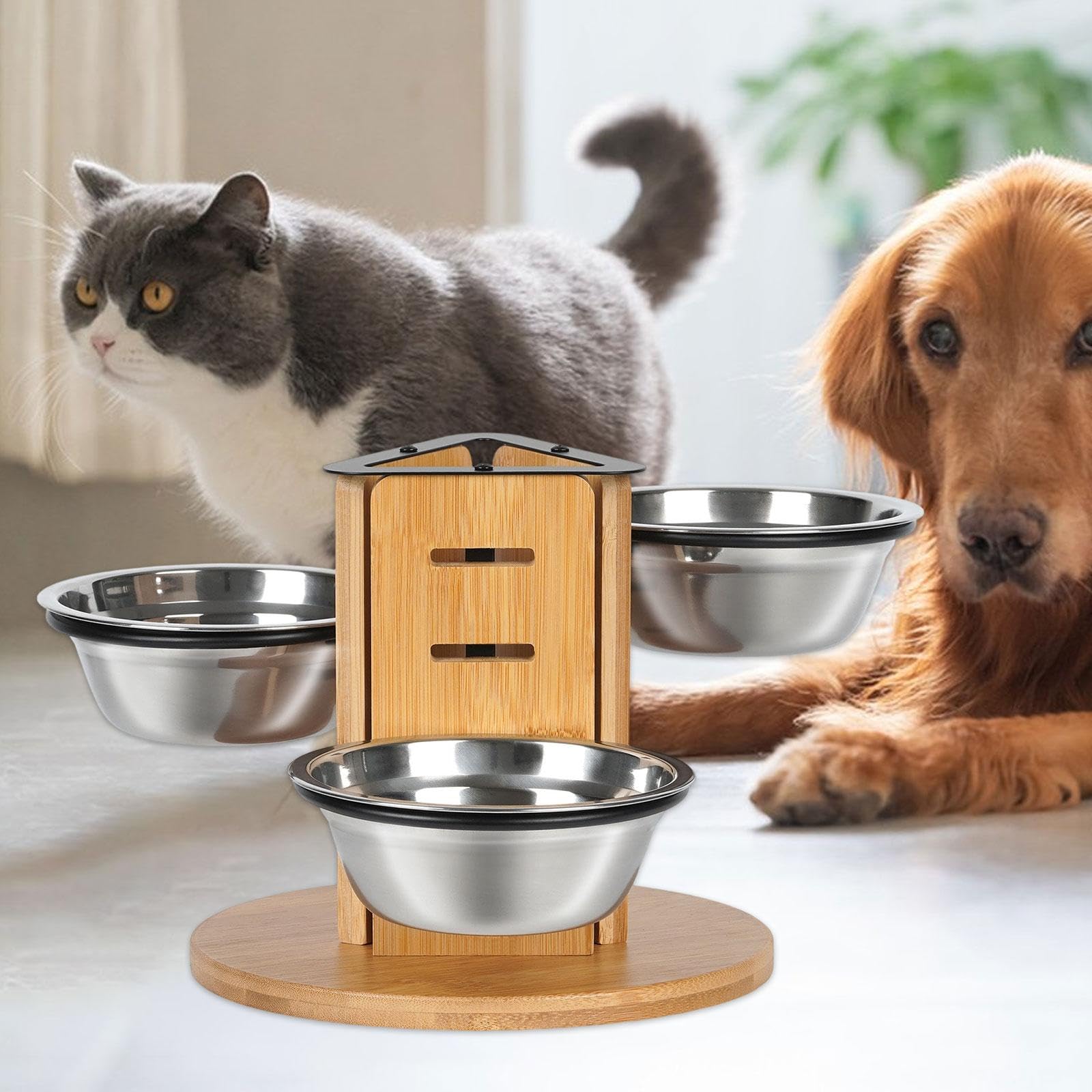 Harilla Cuencos Elevados para Gatos, Comederos Y Bebederos para Perros para Varios Gatos, Regulables en Altura, para Uso en Interiores, Elevados con Soporte D