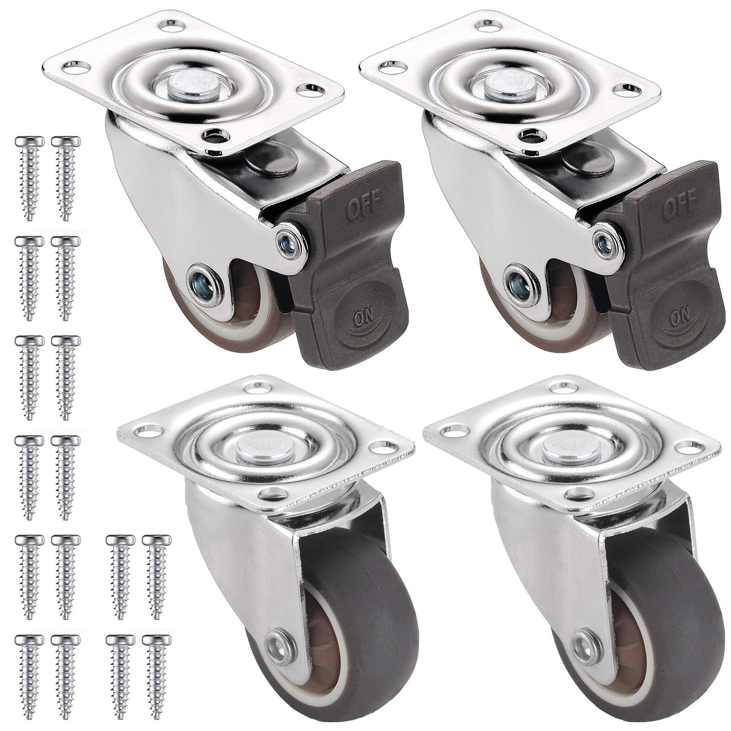 4 Ruote Per Mobili 25mm Con Gambo M6x20mm - Capacità 40kg, 2 Con Freni, Gomma TPR - Foto 10