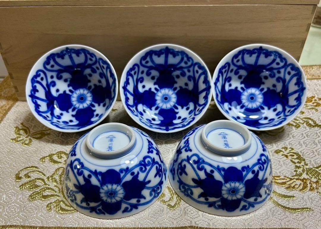 深川製磁 染付菊唐草 湯呑揃 茶器 5客セット