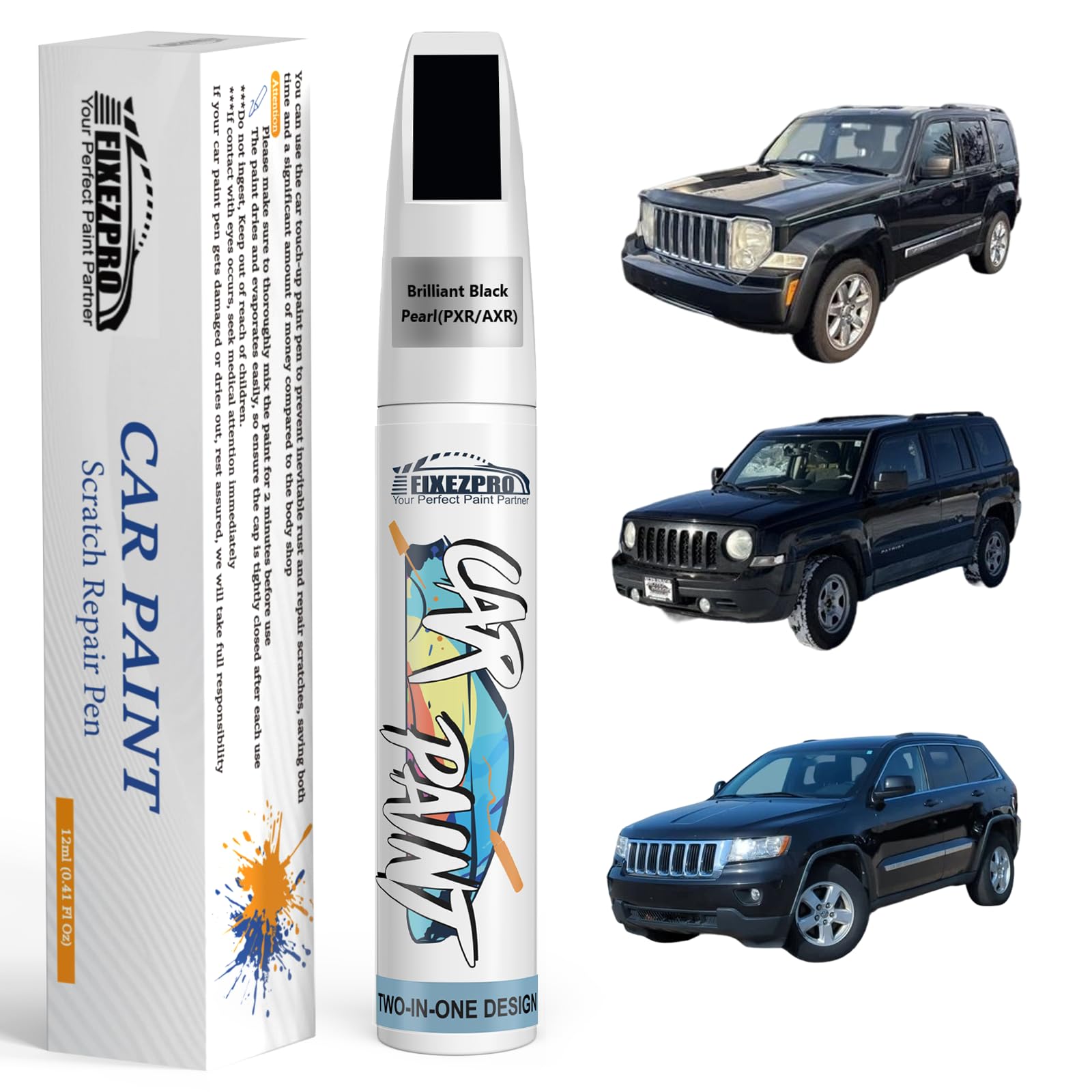 Brilliant Black Pearl(PXR/AXR) Touch Up Paint for Jeep, Car Paint Scratch Repair Remover Pen Color Exact Match, Quick and Easy Fix Automotive Chips and Nicks Scuff