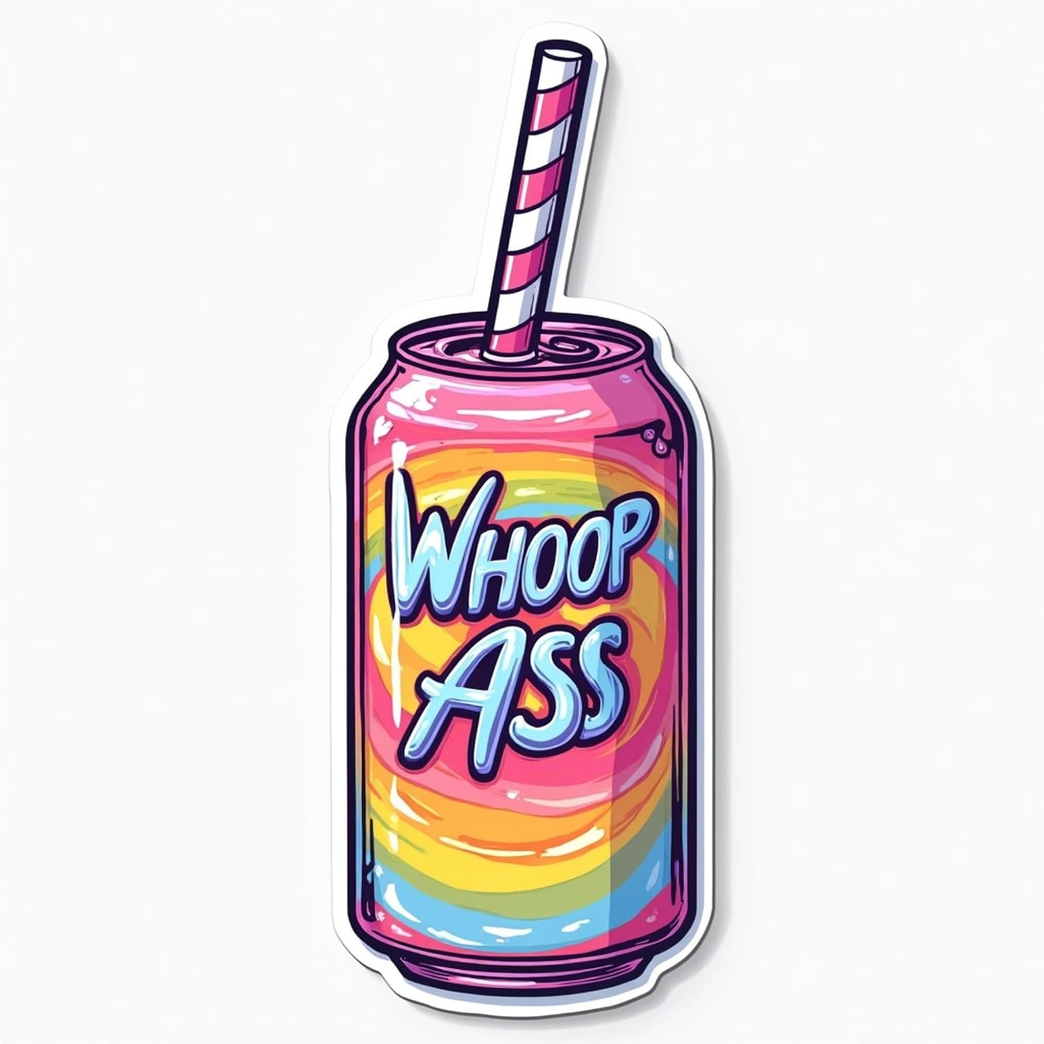 Whoop Ass Soda Can Sticker Set, Rainbow Design, Pack of 6, Vinyl Stickers (3 Inch) image 3