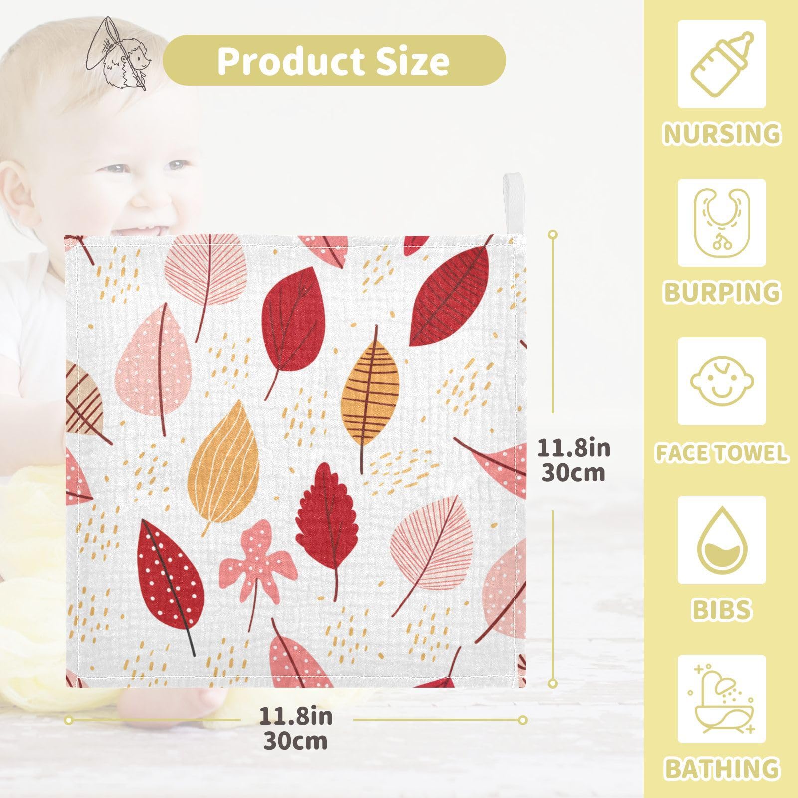 Kigai Colorful Autumn Leaves Baby Washcloths,3pcs Ultra Soft Absorbent Towel,Newborn Bath Face Towel, Natural Reusable Baby Wipes for Sensitive Skin, Baby Registry as Shower