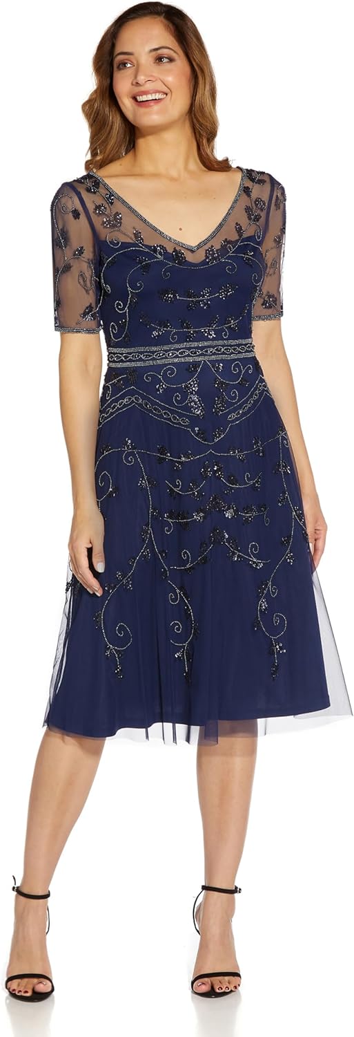 Adrianna Papell Womens Beaded Midi Dress - Image 3