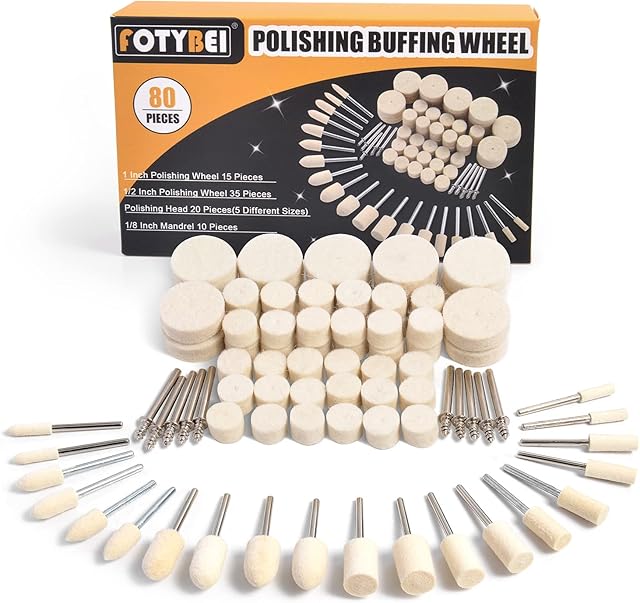 80PCS Polishing Buffing Wheel for Dremel Polishing Kit, Wool Felt Polishing Wheel for Dremel Rotary Tool Accessories, with 1/8" Shank for Jewelry Metal Polishing