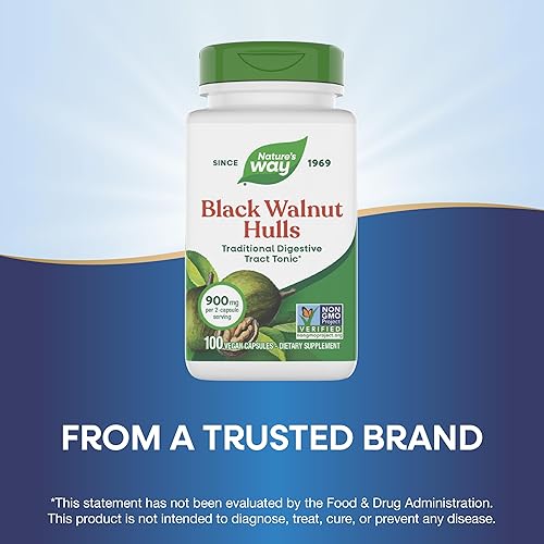 Miniatura 4 de Nature's Way Black Walnut Hulls, tónico tradicional del tracto digestivo*, 900 mg por porción de 2 cápsulas, proyecto verificado sin OMG, vegano,