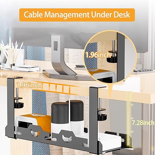 Miniatura 2 de BYMECOST Bandeja de gestión de cables doble sin taladrar debajo del escritorio, extensible de acero resistente para debajo del escritorio, bandeja